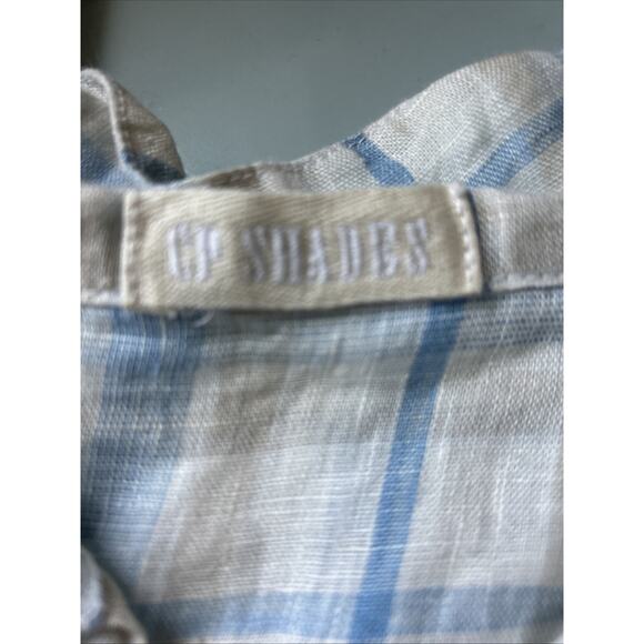 CP Shades Sleeveless Linen Button Blouse Top XS over sized plaid blue tan ivory - Picture 11 of 12